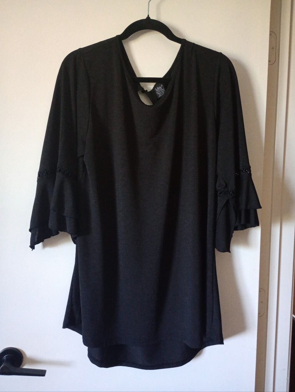 Black Ruffle Sleeve Boho Style Tunic Size L/XL